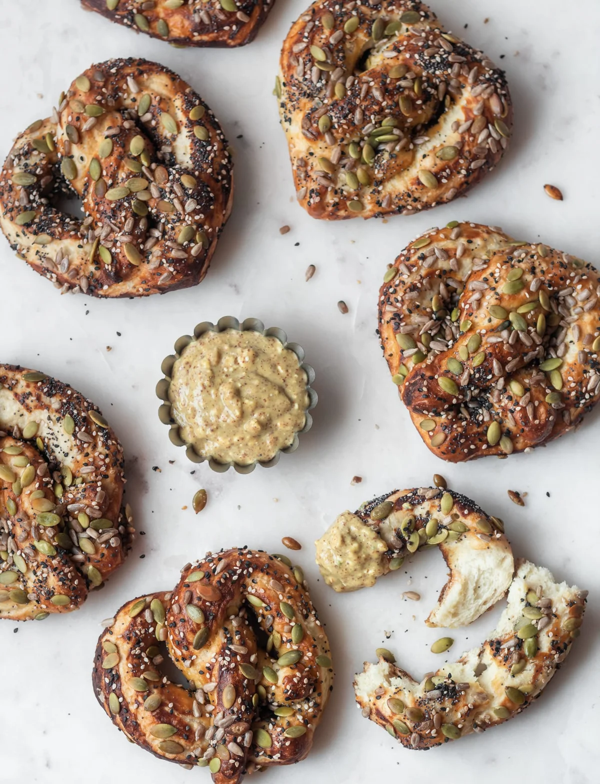 Seedy Soft Pretzels + Bleu Cheese Mustard