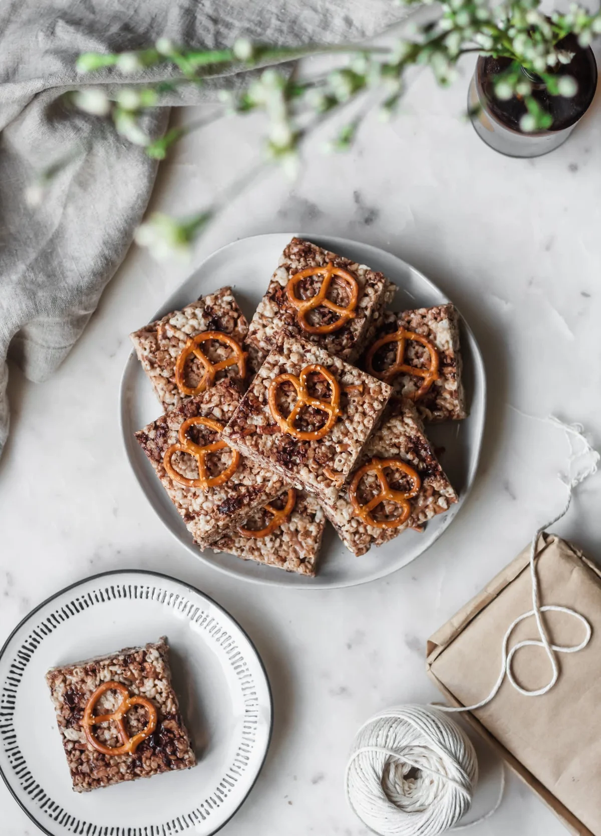 Brown Butter Rice Krispie Treats With Dark Chocolate & Pretzels