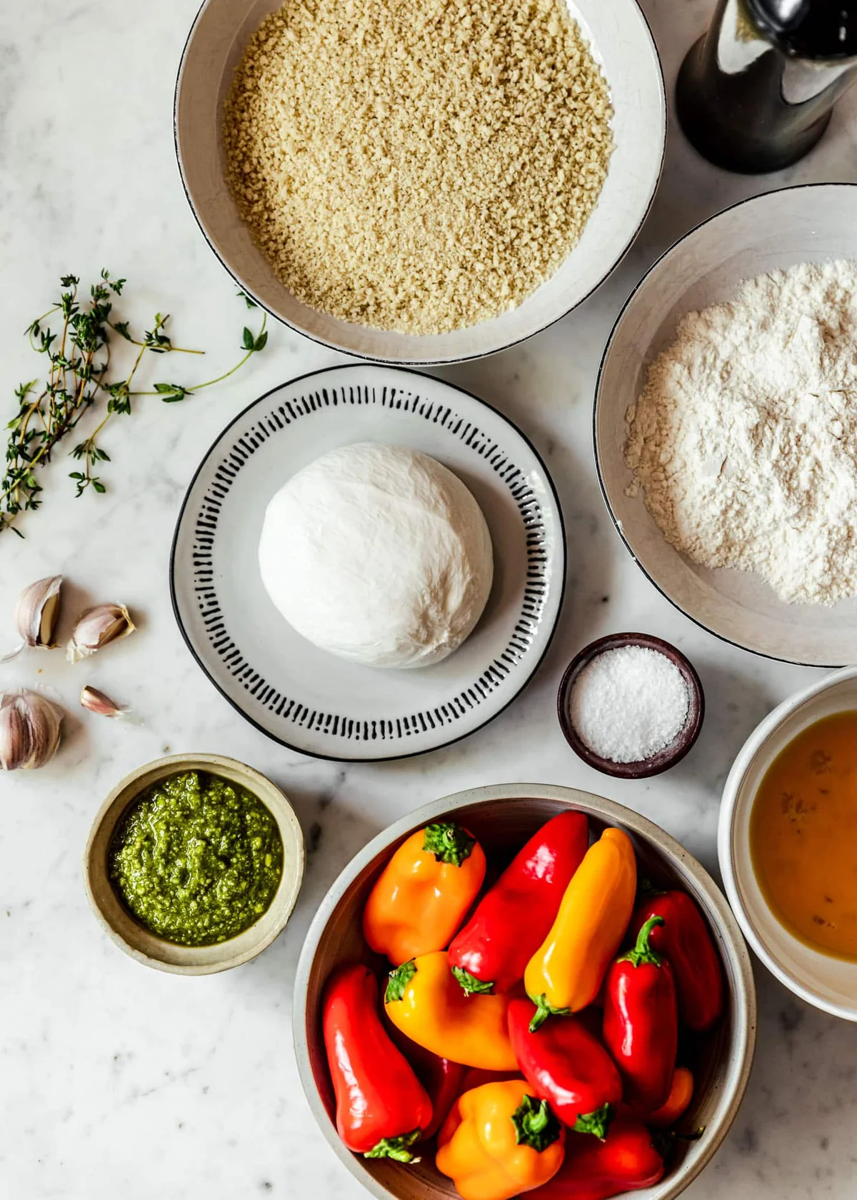 Fried Burrata With Roasted Peppers & Pesto
