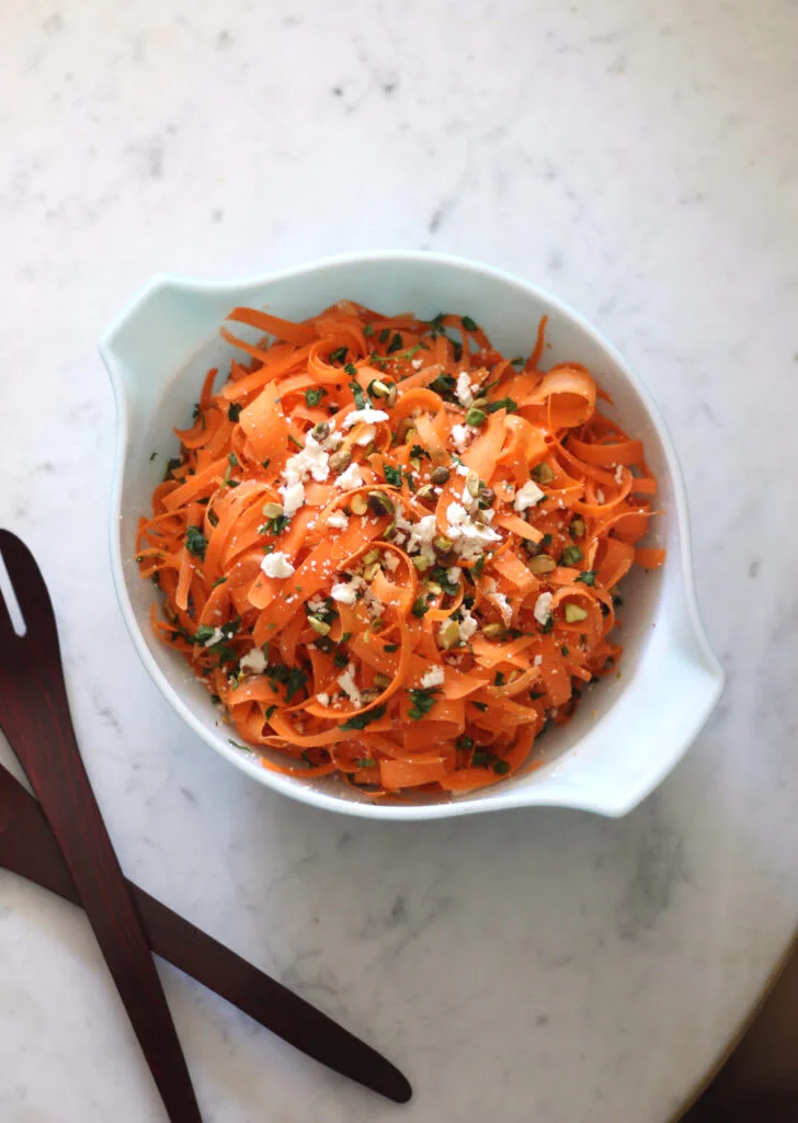 Carrot Salad With Pistachios + Queso Fresco + Shallot Dressing