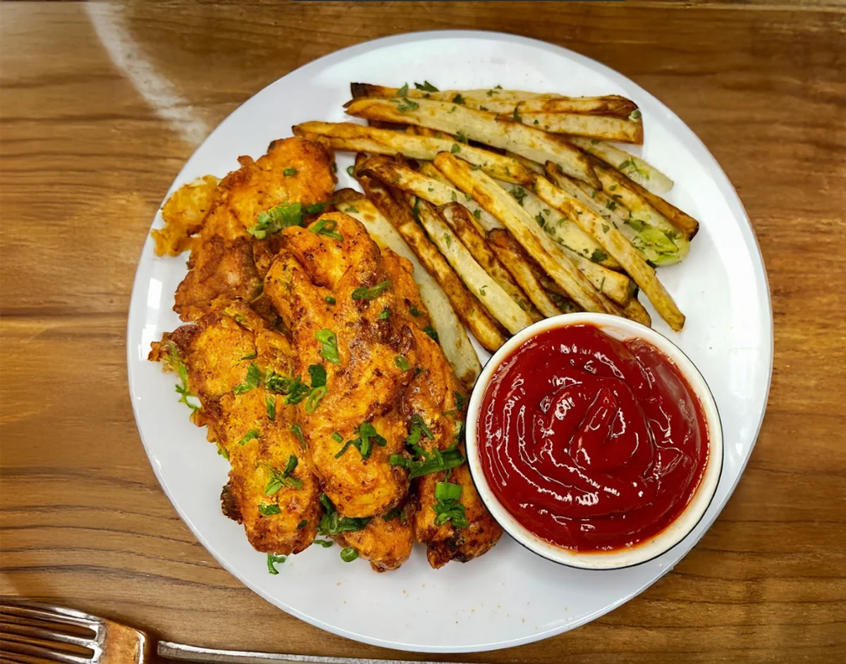 High Protein Buffalo Chicken with Fries