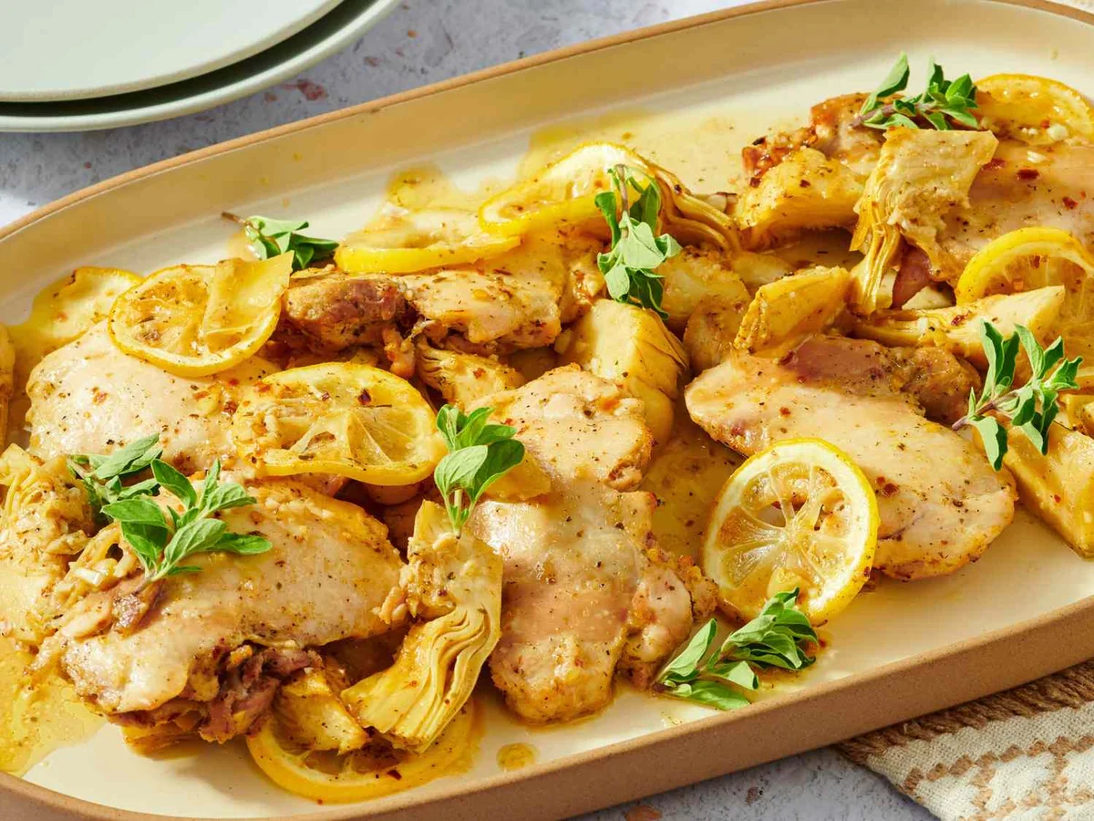 Sheet Pan Lemon Artichoke Chicken Thighs