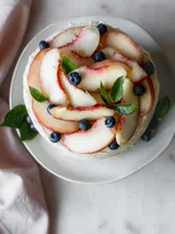 Vanilla Cake With Peach Filling & Caramelized White Chocolate Buttercream