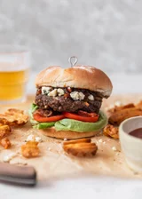 Blue Cheese Burgers With Bbq Shallots & Jalapeños