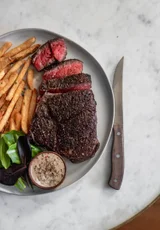 Reverse Seared Chuck Steak + Brandy Peppercorn Sauce