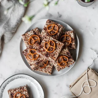 Brown Butter Rice Krispie Treats With Dark Chocolate & Pretzels