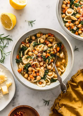 Lemony Chickpea Soup With Parmesan & Pasta