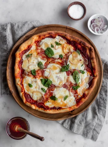 Pizza With Soppressata, Basil, & Hot Honey
