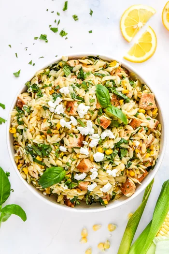 Lemony Chicken and Corn Orzo Salad