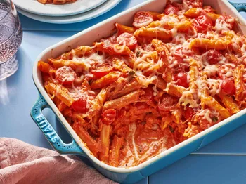 Creamy Pasta Bake with Cherry Tomatoes and Basil