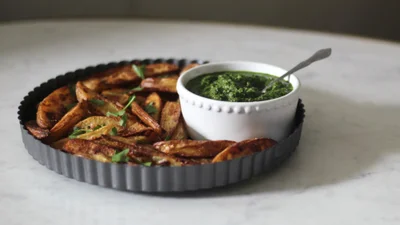 Potato Wedges With Zhoug + Garlic Aioli