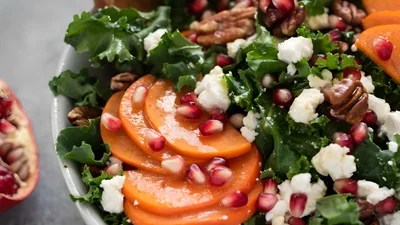 Holiday Salad with Kale, Persimmon and Pomegranate